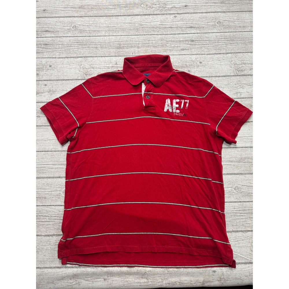 American Eagle Polo Shirt Men's XL Red Striped Pique Short Sleeve Preppy Varsity